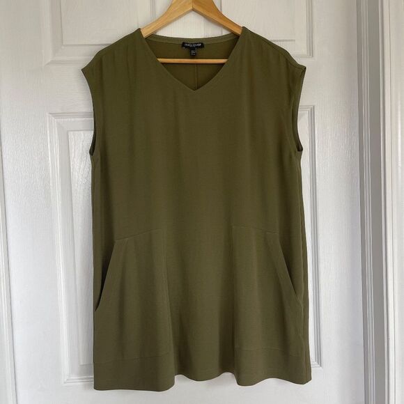 Eileen Fisher V-Neck Silk Georgette Crepe Tunic w/ Pockets Sz SP NWOT - Picture 3 of 7